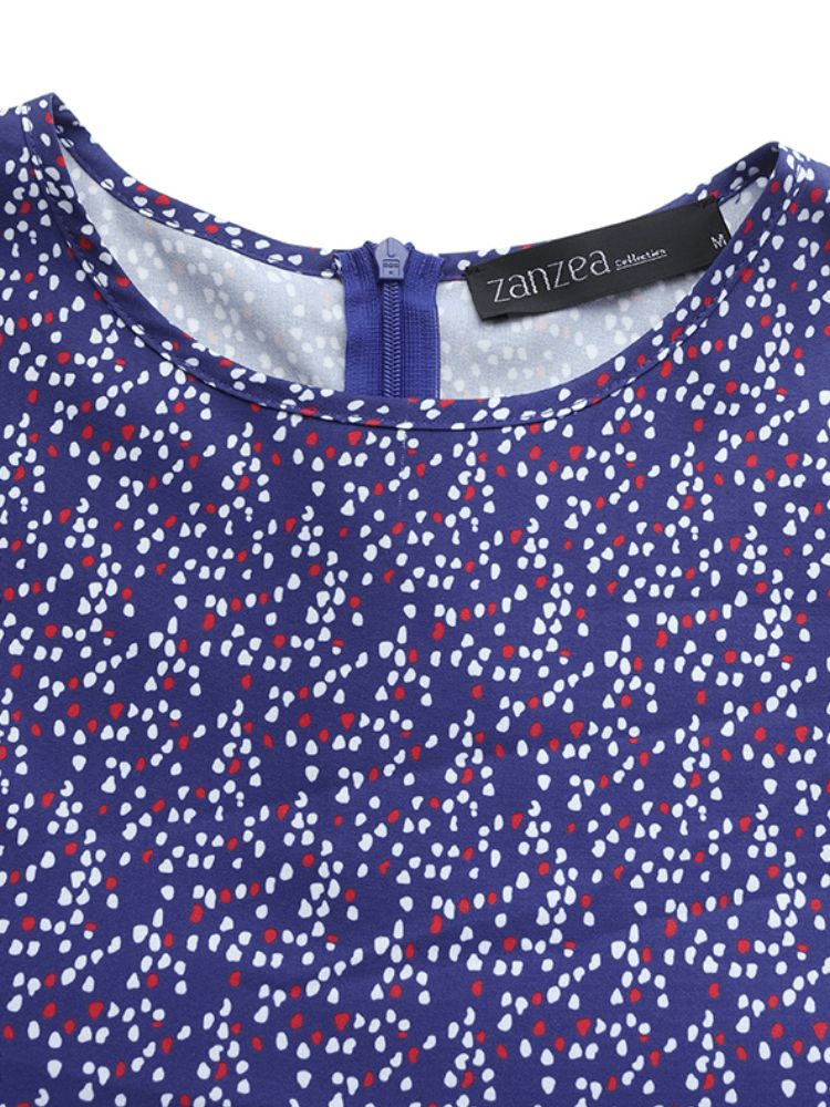 Polka Dot Print Cuello Redondo Cremallera Trasera Casual Vestidos Largos De Manga Larga