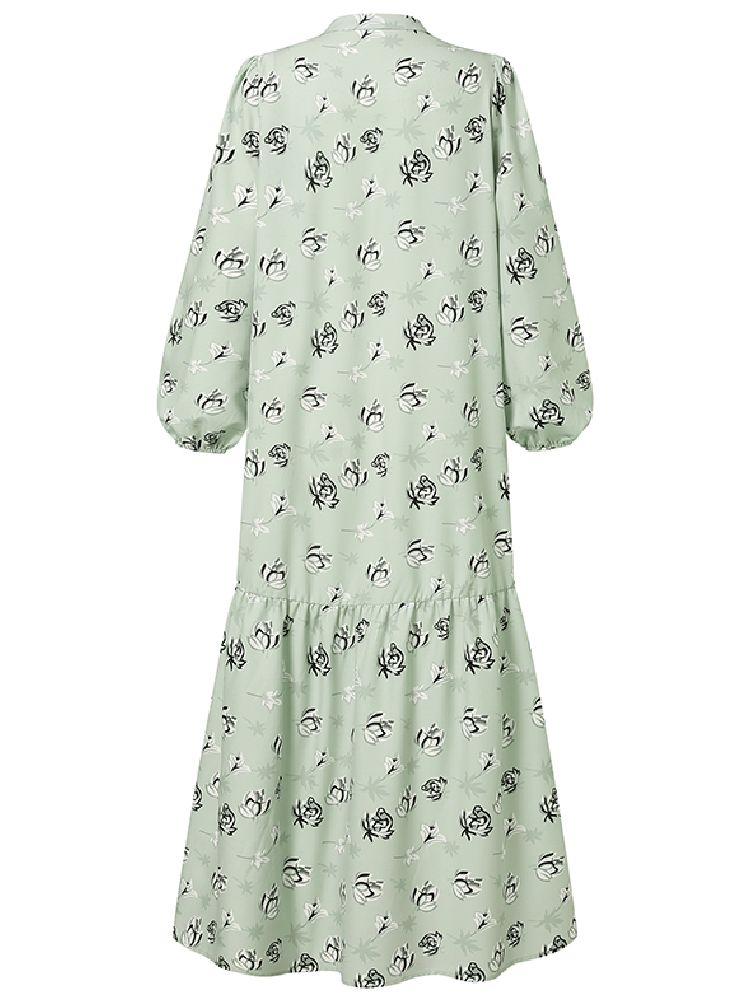 Vestido De Camisa Maxi Informal De Vacaciones Bohemias Con Cuello Alto Y Estampado Floral Con Mangas Abullonadas