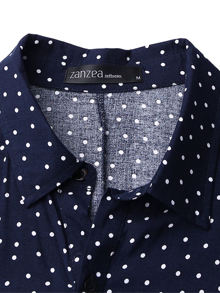 Vestido De Camisas Largas Sueltas Informales Con Estampado De Lunares Con Bolsillos