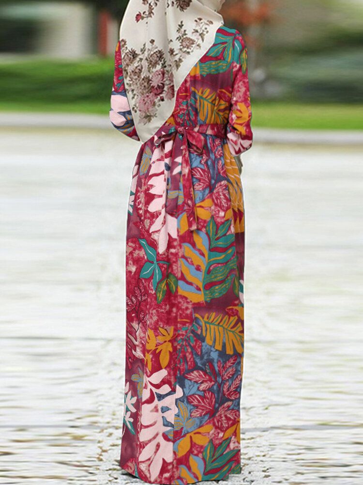 Vestido Largo Bohemio Con Cordones Y Mangas Abullonadas Con Estampado De Flores Vintage Para Mujer