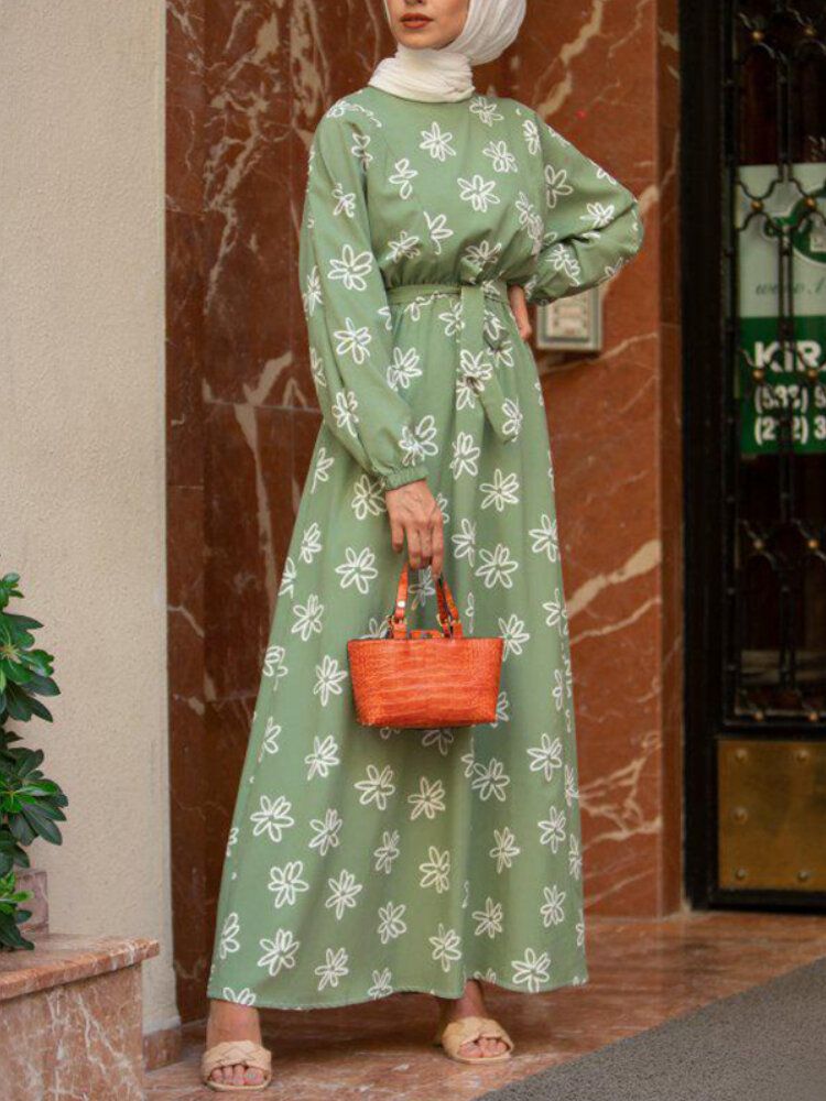 Vestido Largo Caftán Con Botones En La Espalda Y Estampado De Flores Para Mujer