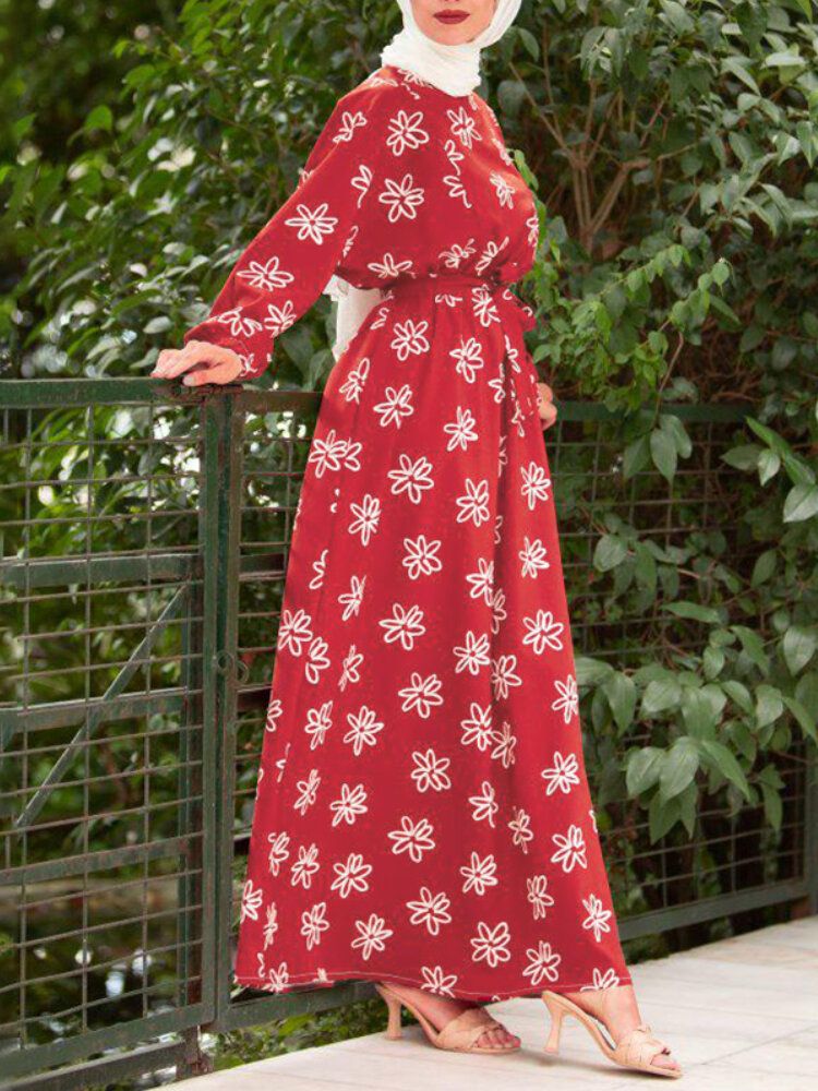 Vestido Largo Caftán Con Botones En La Espalda Y Estampado De Flores Para Mujer