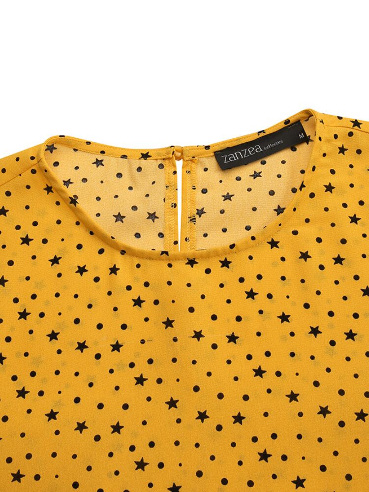 Vestido Largo Caftán De Manga Abullonada Con Estampado De Lunares Y Estrellas Para Mujer