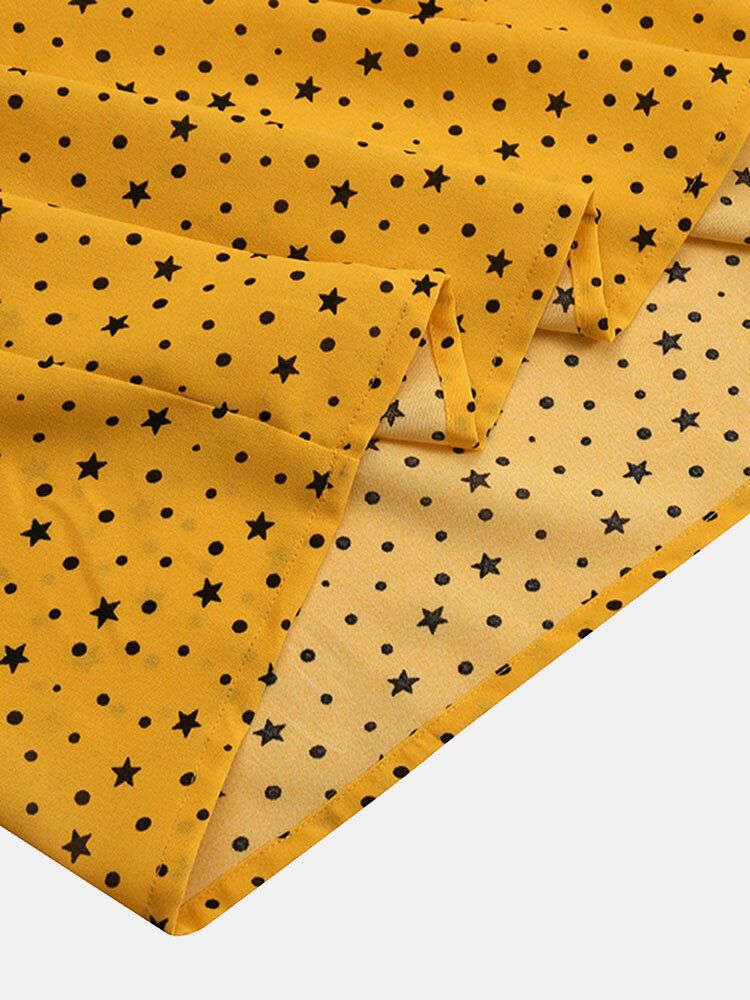 Vestido Largo Caftán De Manga Abullonada Con Estampado De Lunares Y Estrellas Para Mujer