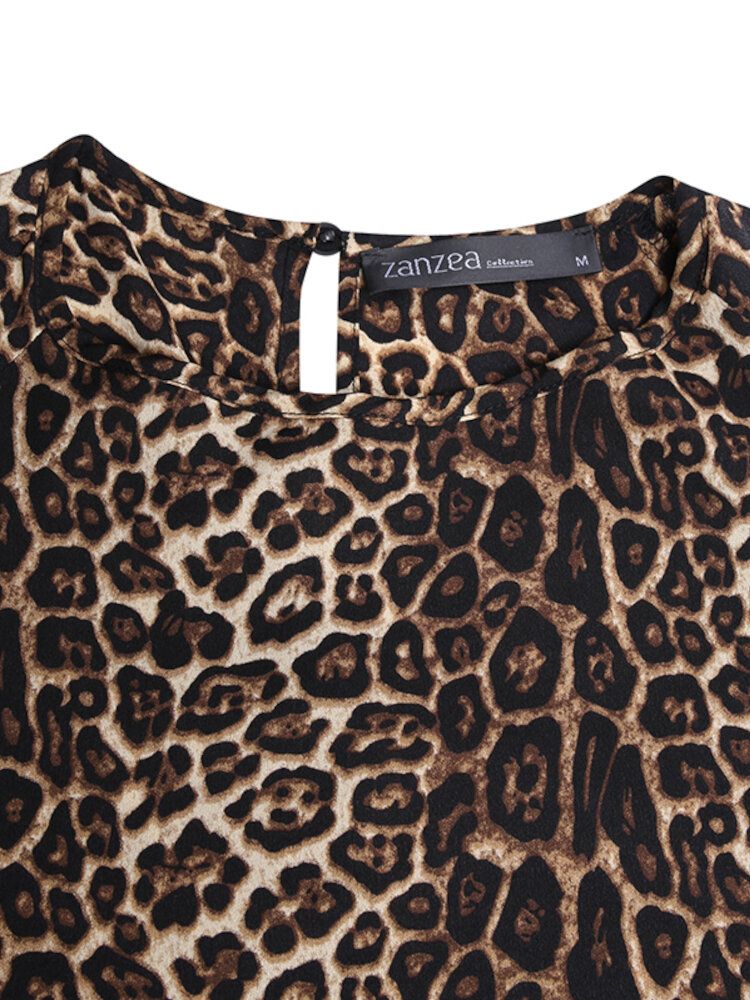 Vestido Largo Con Puños Elásticos Con Estampado De Leopardo Para Mujer Abaya Kaftan Con Bolsillos