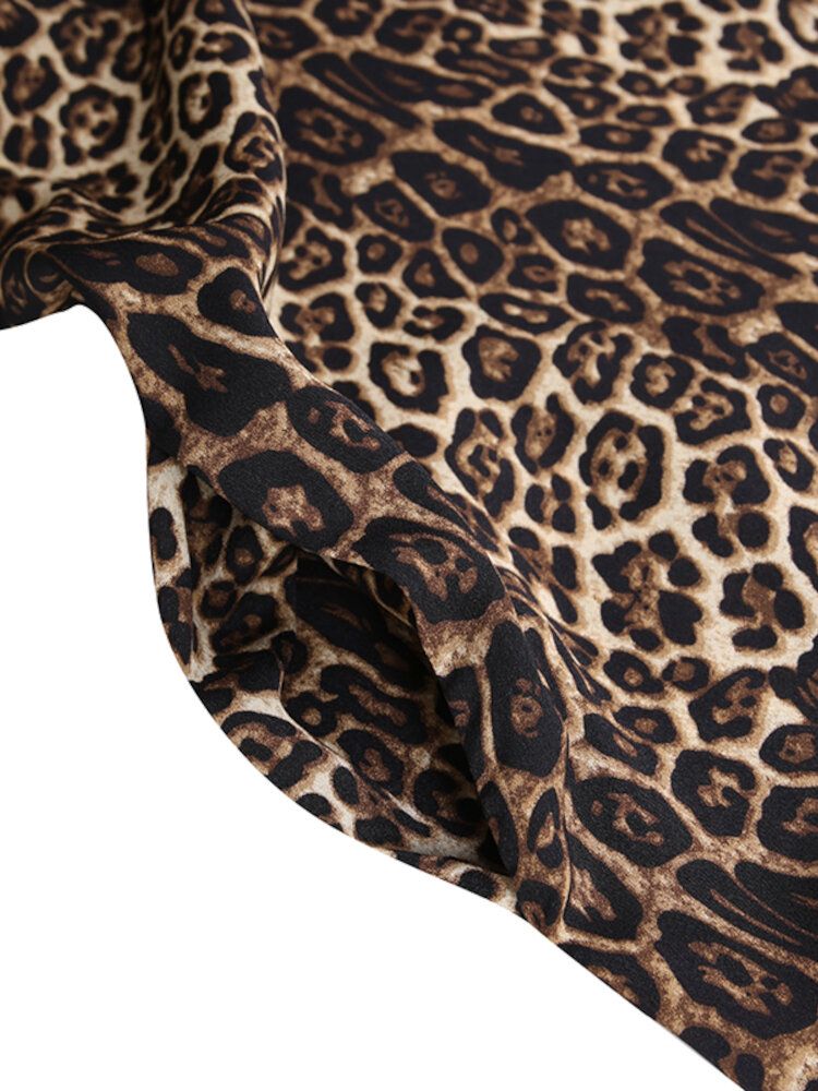 Vestido Largo Con Puños Elásticos Con Estampado De Leopardo Para Mujer Abaya Kaftan Con Bolsillos