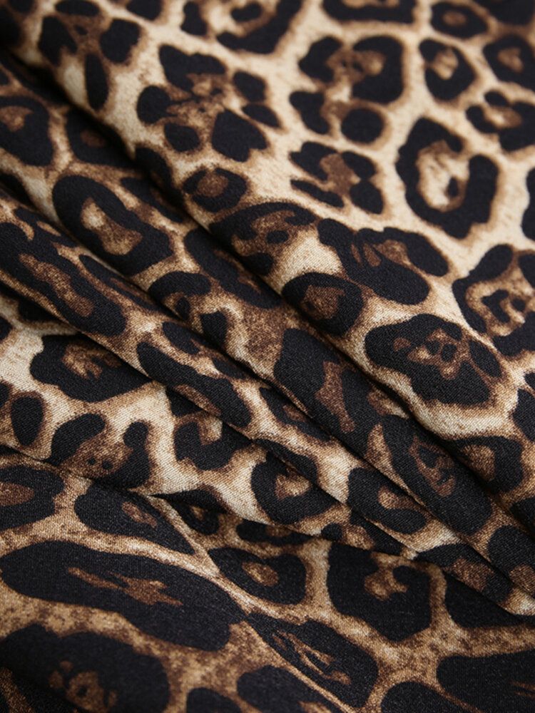 Vestido Largo Con Puños Elásticos Con Estampado De Leopardo Para Mujer Abaya Kaftan Con Bolsillos