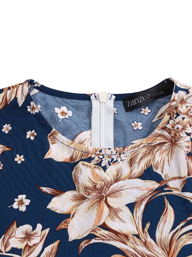 Vestido Largo Con Túnica Caftán Con Manga Acampanada Y Estampado De Flores Para Mujer Con Cinturón