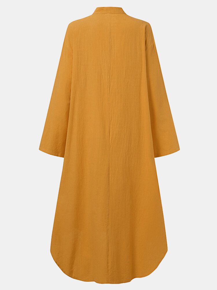 Vestido Largo Holgado Informal De Manga Larga Con Cuello En V De Color Sólido Para Mujer