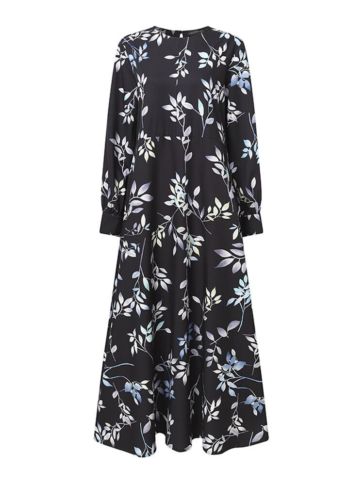 Vestido Largo De Manga Larga Informal Bohemio Con Estampado Floral Étnico Para Mujer