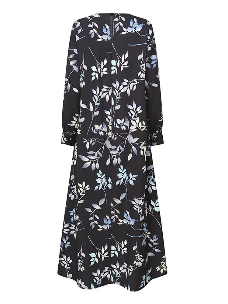 Vestido Largo De Manga Larga Informal Bohemio Con Estampado Floral Étnico Para Mujer