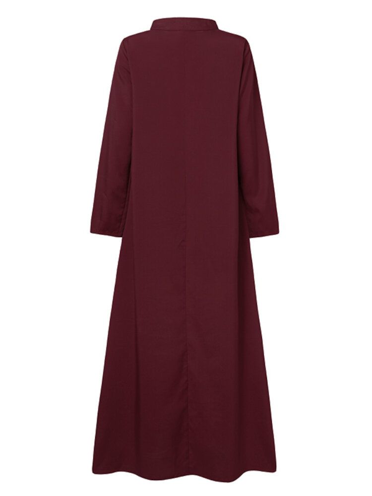 Vestido Largo Musulmán De Manga Larga Con Botones Bohemios Con Costura De Color En Contraste Para Mujer Abaya Kaftan