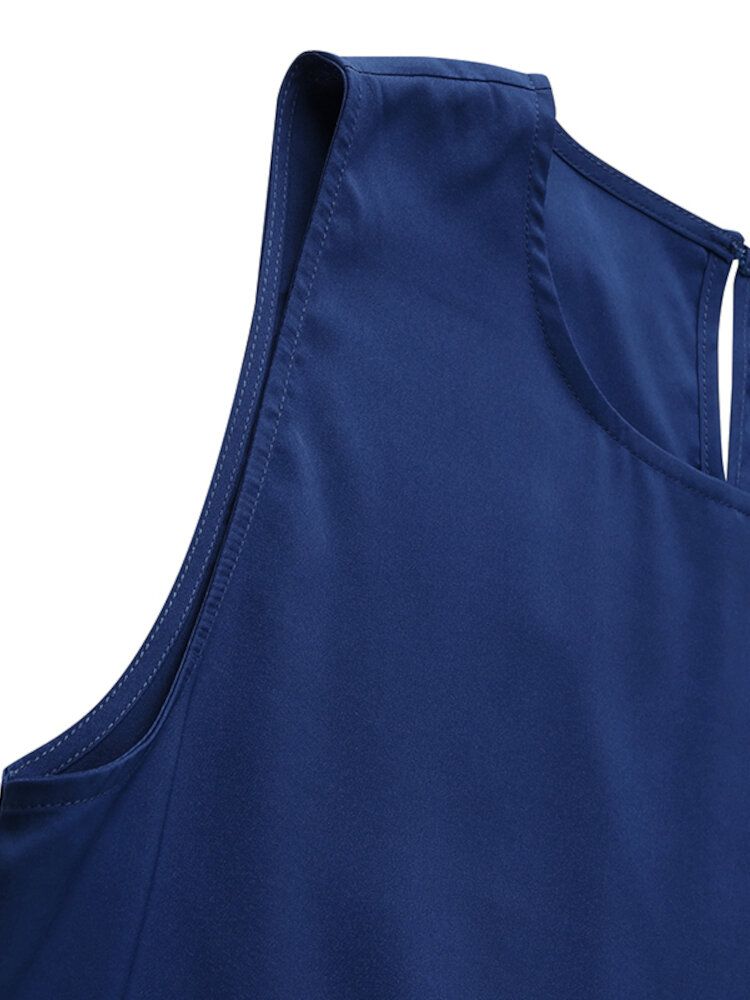 Vestido Largo Sin Mangas Con Cuello En O De Color Sólido Sin Mangas Para Mujer