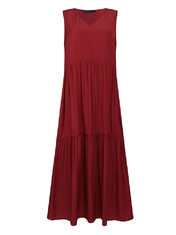 Vestido Maxi En Capas Informal Suelto Con Cuello En V Sin Mangas Con Cuello En V Grande Para Mujer