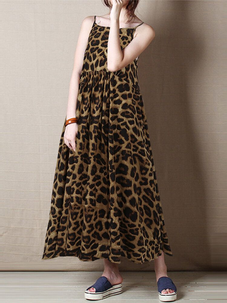 Vestido Maxi Holgado Sin Mangas Con Estampado De Leopardo Informal Para Mujer