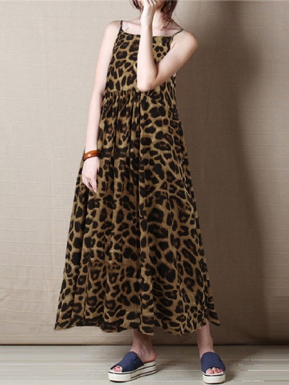 Vestido Maxi Holgado Sin Mangas Con Estampado De Leopardo Informal Para Mujer