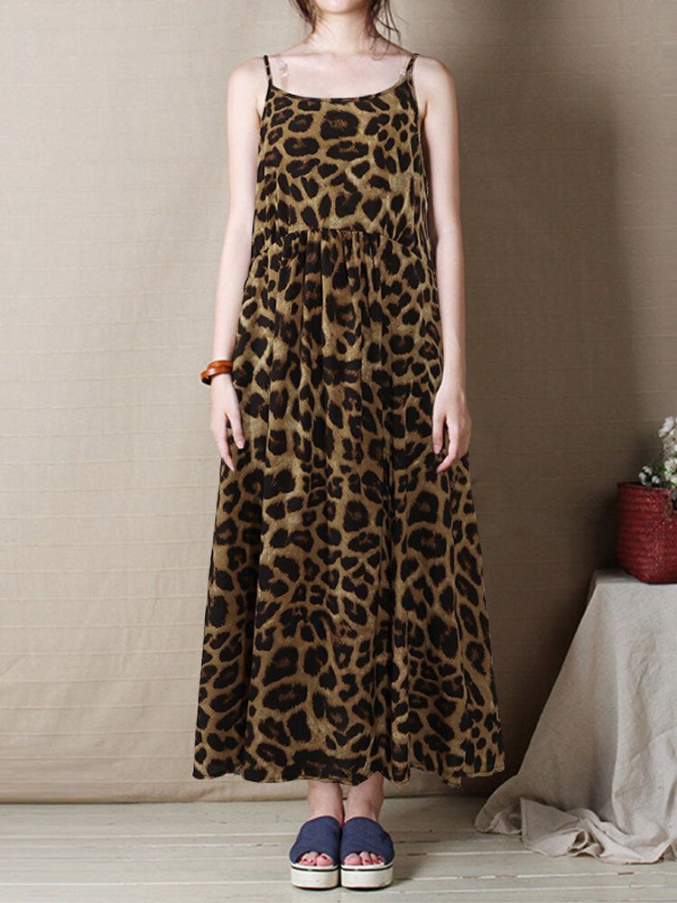 Vestido Maxi Holgado Sin Mangas Con Estampado De Leopardo Informal Para Mujer