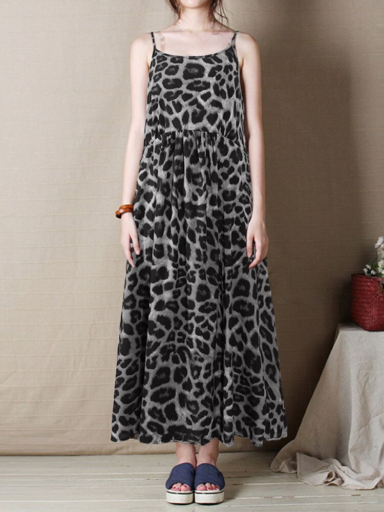 Vestido Maxi Holgado Sin Mangas Con Estampado De Leopardo Informal Para Mujer