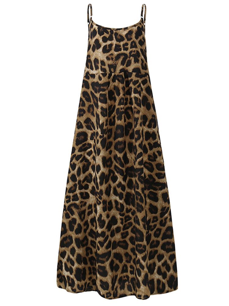 Vestido Maxi Holgado Sin Mangas Con Estampado De Leopardo Informal Para Mujer