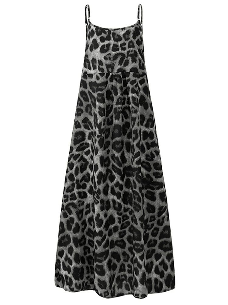 Vestido Maxi Holgado Sin Mangas Con Estampado De Leopardo Informal Para Mujer