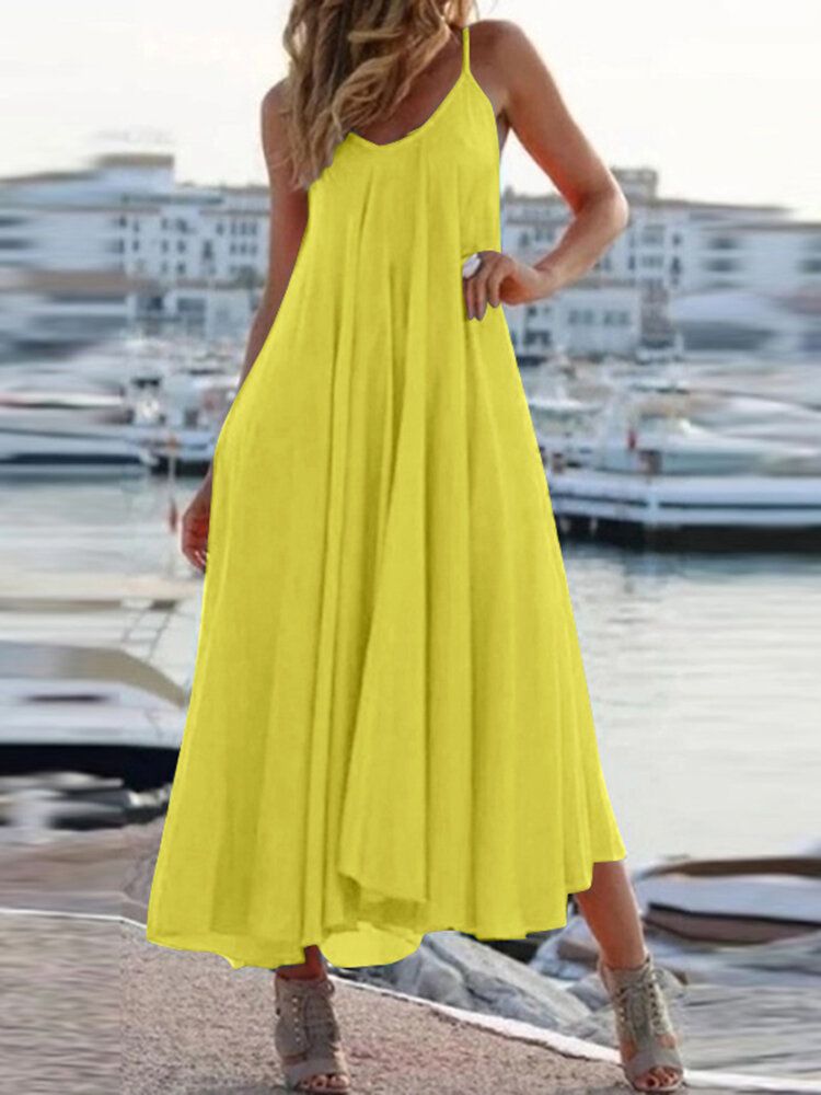 Vestido Maxi Informal Sin Mangas De Color Sólido Sin Mangas De Vacaciones