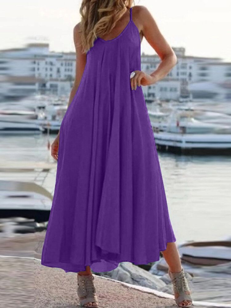 Vestido Maxi Informal Sin Mangas De Color Sólido Sin Mangas De Vacaciones