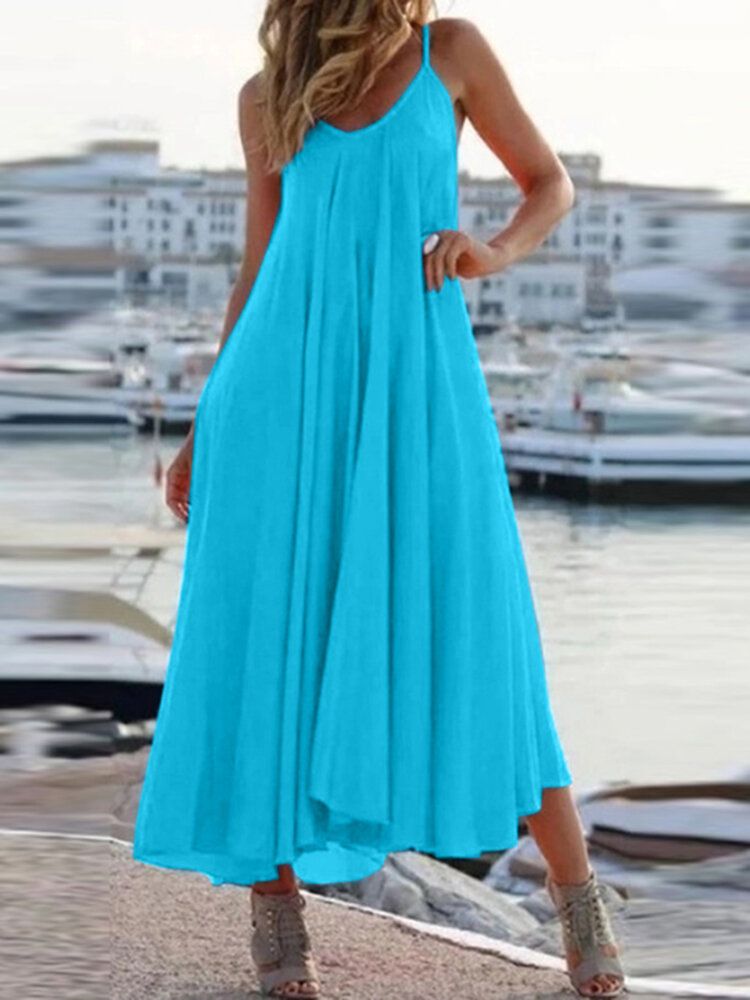 Vestido Maxi Informal Sin Mangas De Color Sólido Sin Mangas De Vacaciones