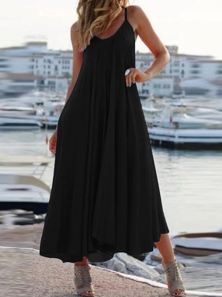 Vestido Maxi Informal Sin Mangas De Color Sólido Sin Mangas De Vacaciones