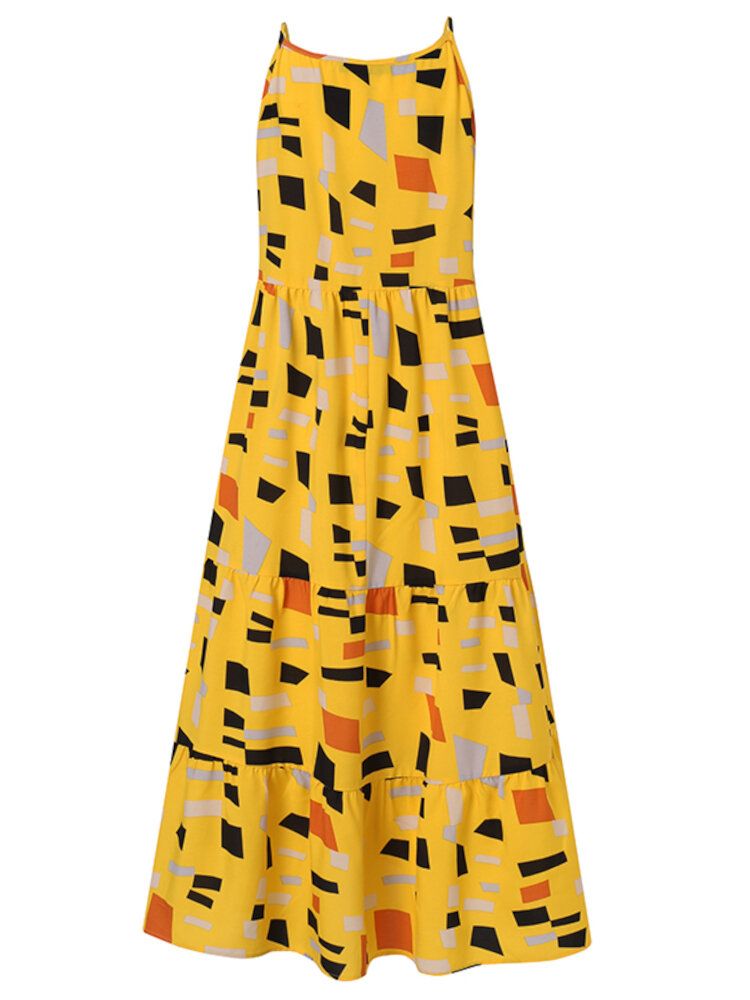 Vestido Maxi Informal De Vacaciones Con Estampado Geométrico Sin Mangas Con Tirantes Sin Mangas Para Mujer Bohemia