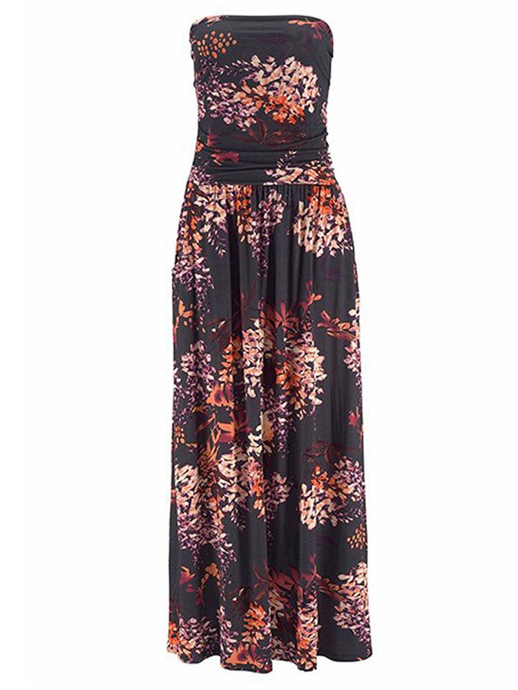 Vestido Maxi Sin Mangas Con Top De Tubo Con Estampado Floral De Vacaciones