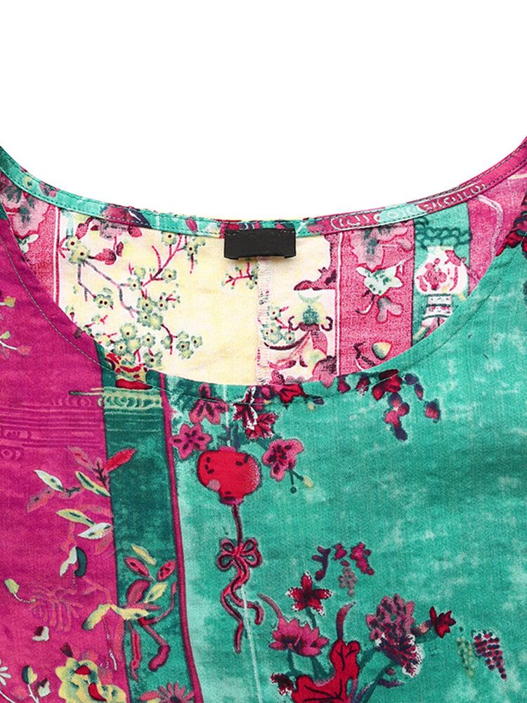 Vestido Maxi Vintage De Manga Corta Con Estampado Abstracto Para Mujer