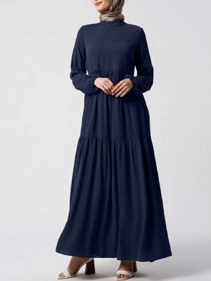 Vestido Musulmán De Color Sólido Vintage Para Mujer Abaya Kaftan Vestido Informal En Capas