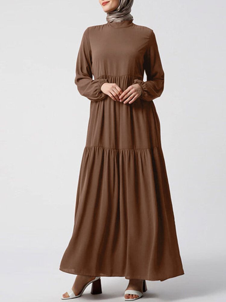 Vestido Musulmán De Color Sólido Vintage Para Mujer Abaya Kaftan Vestido Informal En Capas