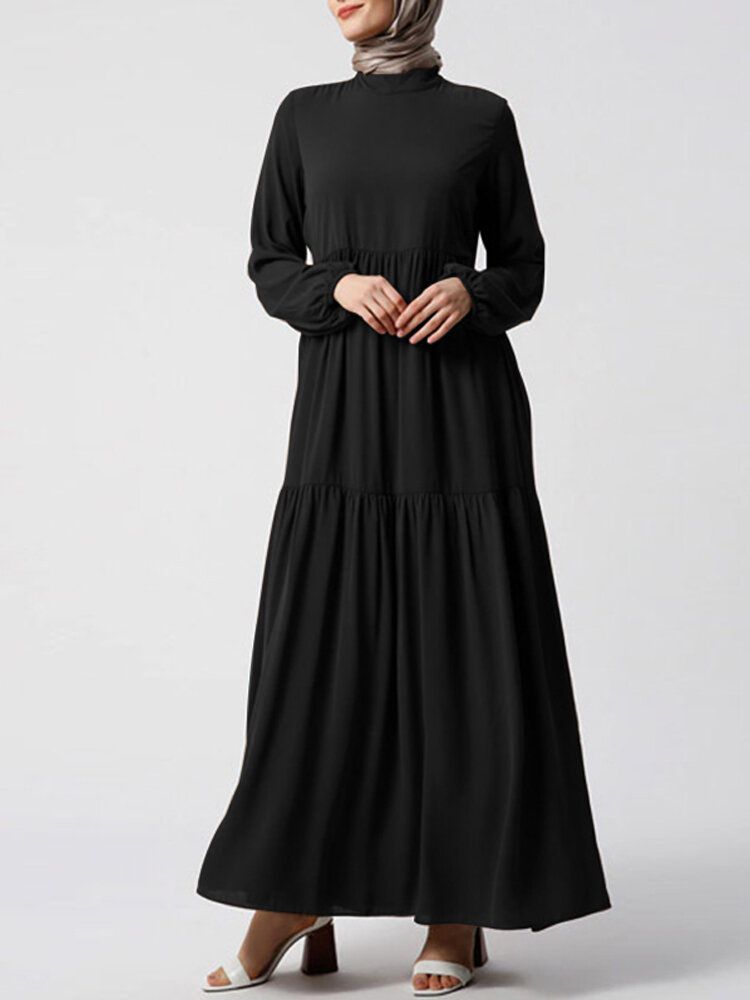 Vestido Musulmán De Color Sólido Vintage Para Mujer Abaya Kaftan Vestido Informal En Capas