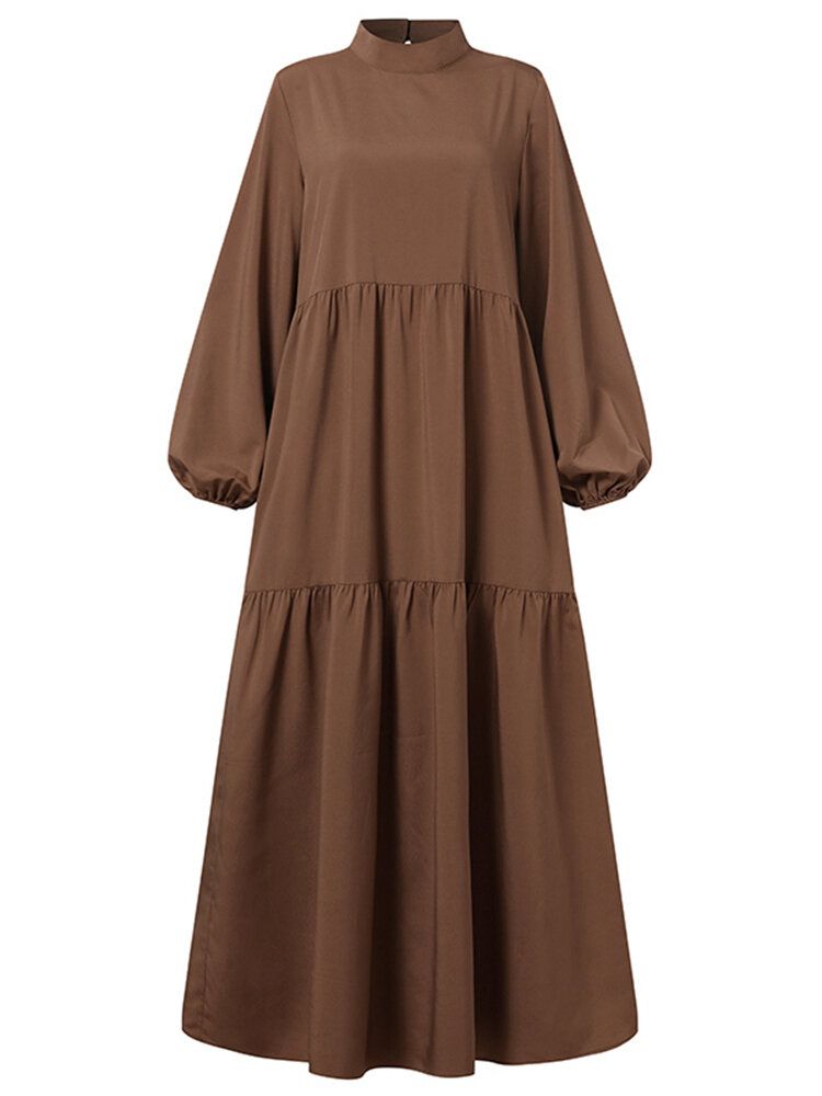 Vestido Musulmán De Color Sólido Vintage Para Mujer Abaya Kaftan Vestido Informal En Capas