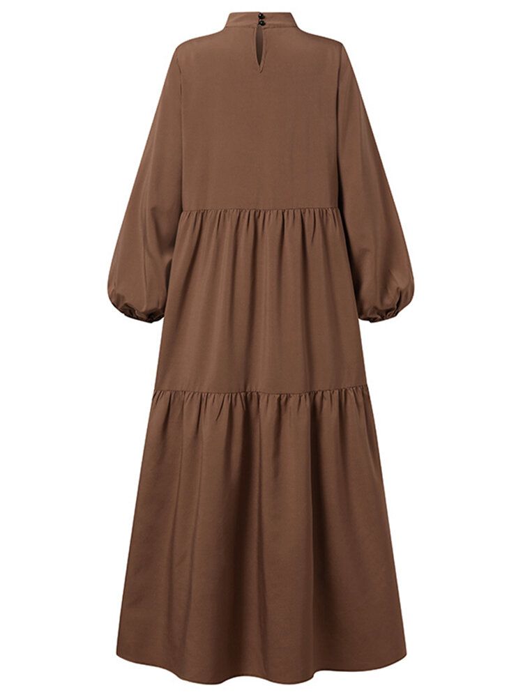 Vestido Musulmán De Color Sólido Vintage Para Mujer Abaya Kaftan Vestido Informal En Capas