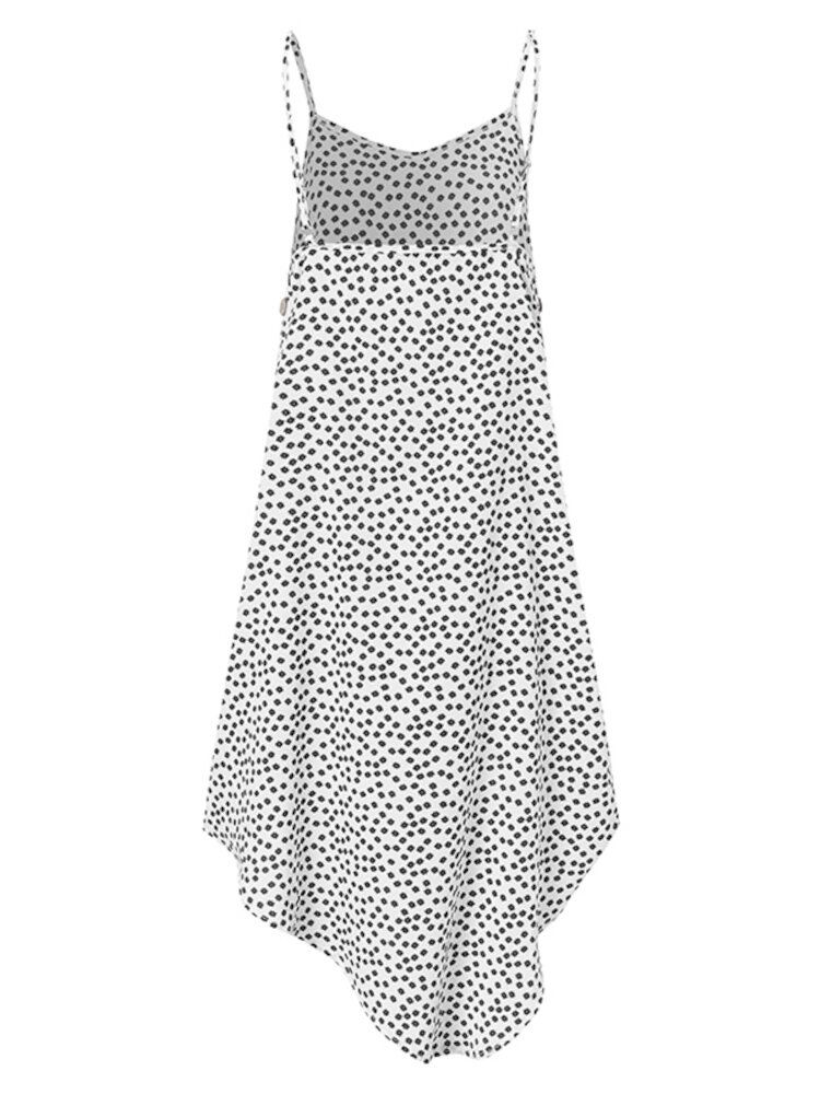 Vestido De Tirantes Con Dobladillo Diagonal Informal Festivo Con Detalle De Botones Con Estampado De Girasol Para Mujer