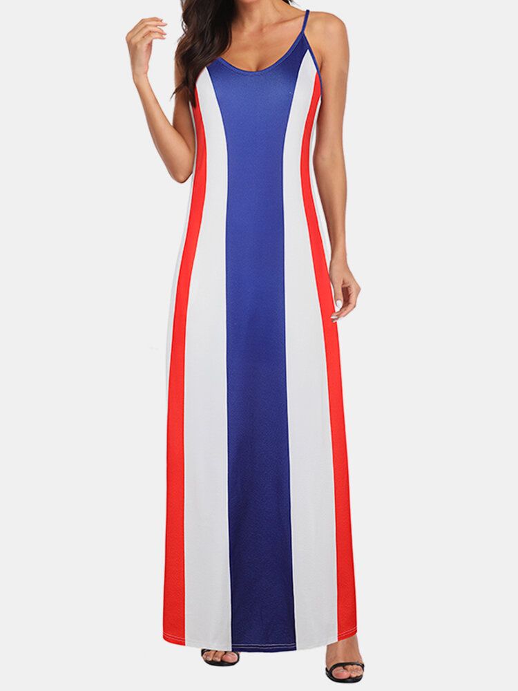 Vestidos De Deslizamiento De Tiras Maxi Casuales Con Estampado De Mezcla De Colores Para Mujer