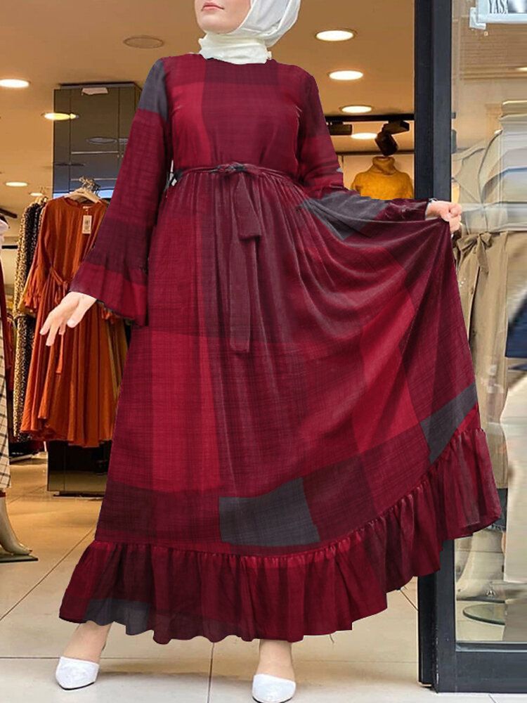 Vestidos Largos Con Cinturón Y Dobladillo Con Volantes Y Volantes Para Mujer