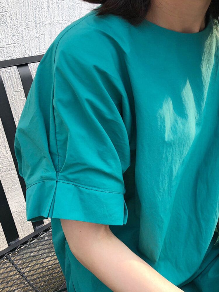 Vestidos Largos Verdes Sueltos Con Bolsillo Lateral Y Cuello Redondo Para Mujer