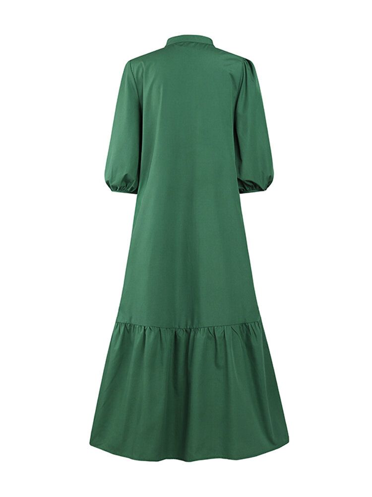 Vestidos Maxi De Manga 3/4 Con Botones De Color Sólido Para Mujer