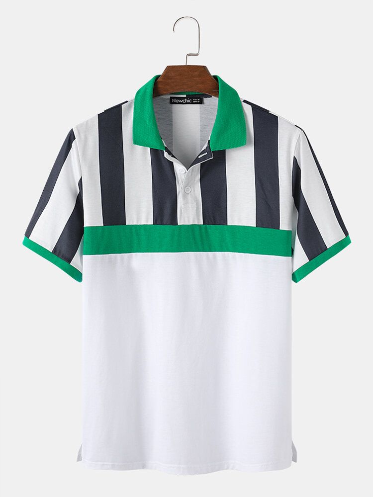 Camisa De Golf Casual De Manga Corta Con Solapa Y Solapa Con Estampado De Rayas Para Hombre