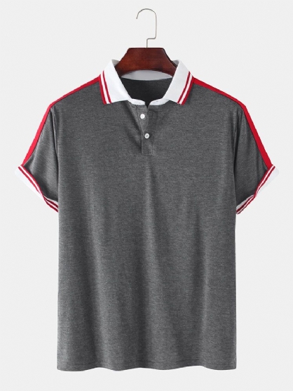 Camisa De Golf De Manga Corta Casual Lisa Para Hombre Con Ribetes Acanalados En Contraste