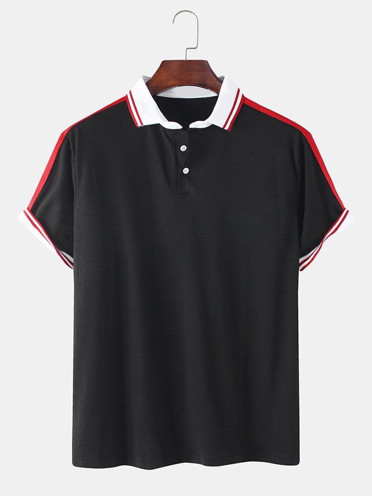 Camisa De Golf De Manga Corta Casual Lisa Para Hombre Con Ribetes Acanalados En Contraste