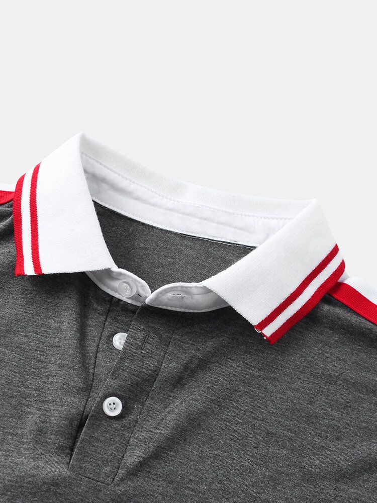 Camisa De Golf De Manga Corta Casual Lisa Para Hombre Con Ribetes Acanalados En Contraste