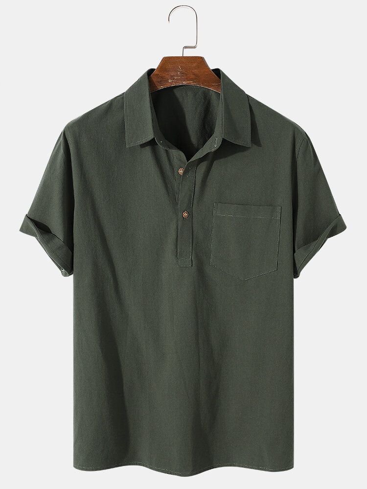 Camisa De Golf De Manga Corta Con Solapa De Color Sólido Básico 100% Algodón Para Hombre