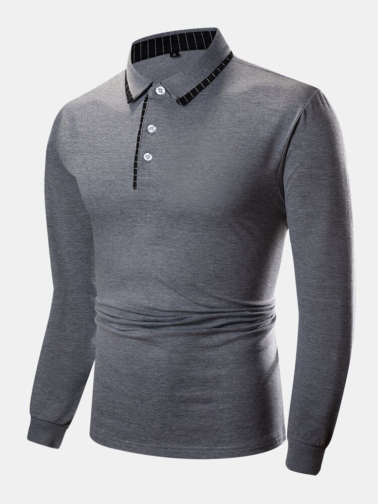 Camisas De Golf Casuales Lisas De Manga Larga Con Cuello A Rayas 100% Algodón Para Hombre