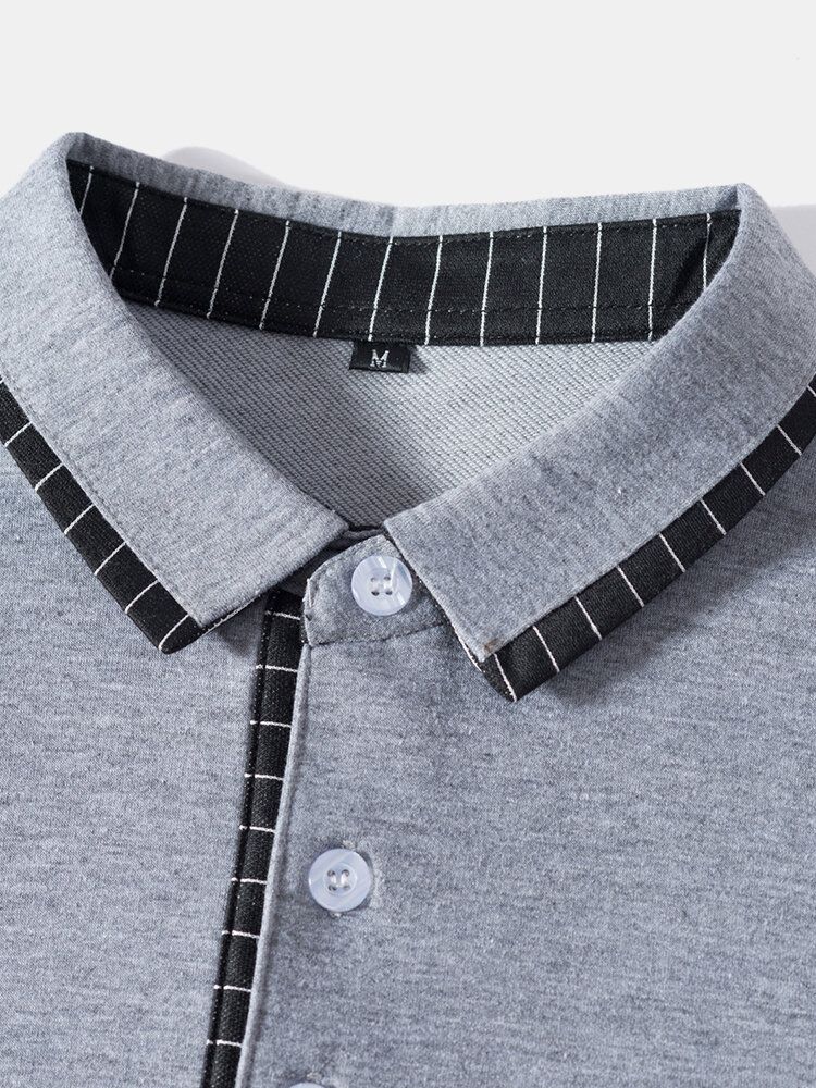 Camisas De Golf Casuales Lisas De Manga Larga Con Cuello A Rayas 100% Algodón Para Hombre