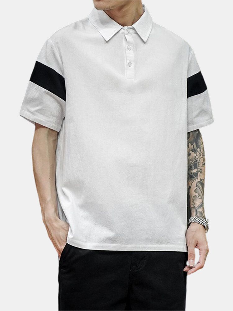 Camisas De Golf Casuales De Manga Corta Con Botones Abiertos De Algodón Con Bloques De Color Para Hombre