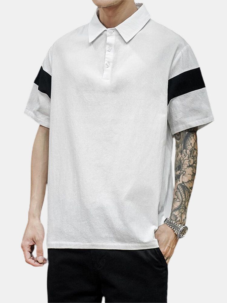 Camisas De Golf Casuales De Manga Corta Con Botones Abiertos De Algodón Con Bloques De Color Para Hombre